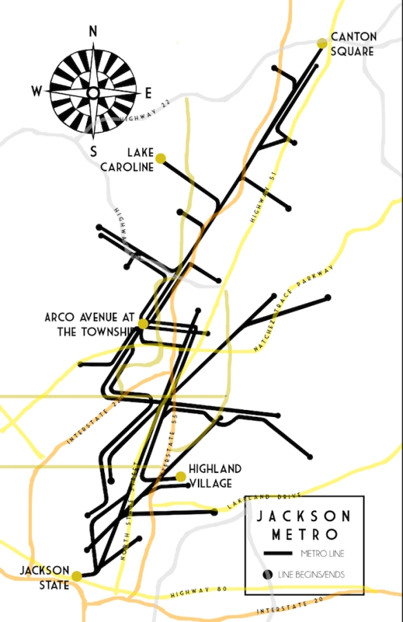 Jackson Metro map (If Jackson, MS were to have a subway) by The Lovely Bee for Arco Avenue